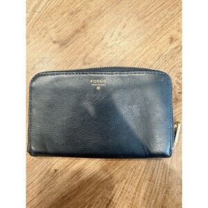 Fossil Leather Navy Blue Issue no 1954 Womens Zip Wallet